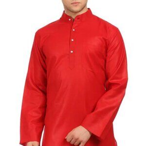 WINTAGE COTTON SILK RED KURTA PYJAMA S40